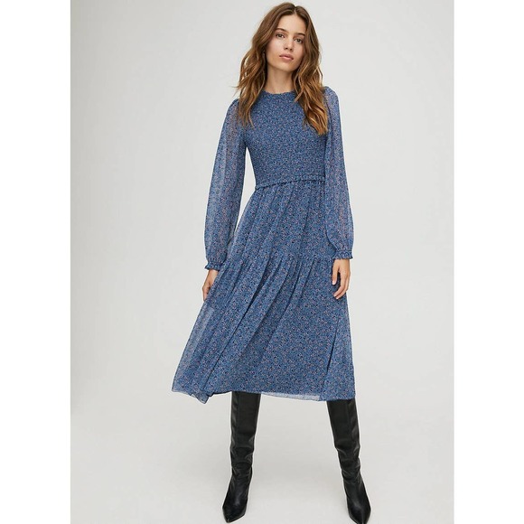Aritzia Wilfred Blue Floral Rosalyn Dress Small
